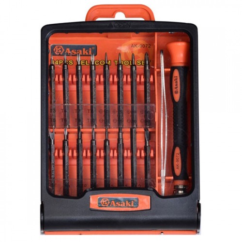Bộ tuốc nơ vít sửa chữa điện tử 34 chi tiết Asaki AK-9072