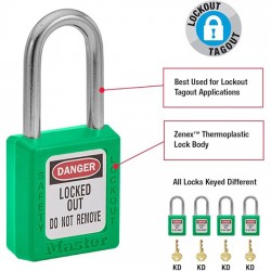 Khóa an toàn còng thép chìa khác nhau Master Lock 410GRN