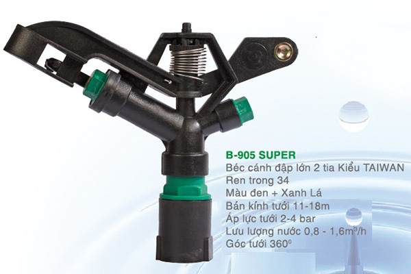 Béc phun cánh đập lớn 2 tia ren trong 34mm BB 905 SUPER 1