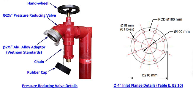 Trụ tiếp nước chữa cháy cố định 2 cửa Multron PH SQS 100VS PRV 1