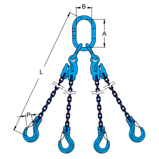 Bộ xích tải 4 chân tích hợp móc co ngắn xích YOKE XQA 06