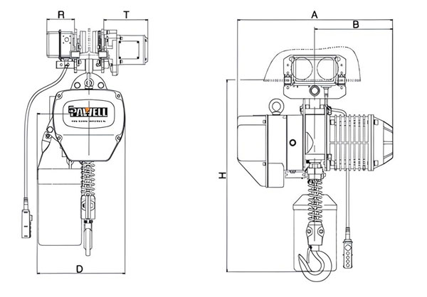 Palăng xích điện di chuyển trên dầm đơn 1 tấn PAWELL PET010S 1