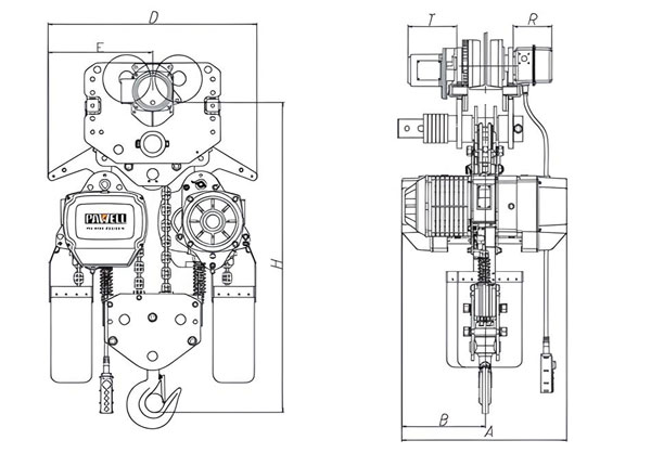 Palăng xích điện di chuyển trên dầm đơn 10 tấn PAWELL PET100S 1