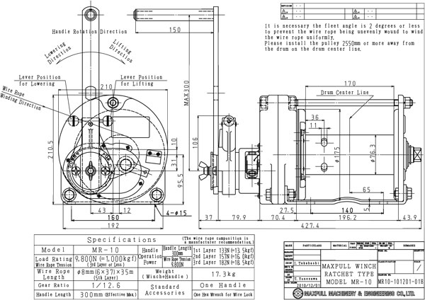 Tời cáp quay tay thép mạ kẽm cơ cấu bánh cóc 1000kg Maxpull MR 10 1