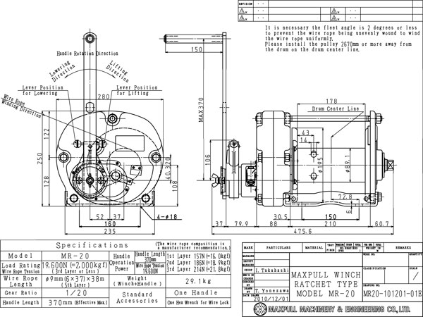 Tời cáp quay tay thép mạ kẽm cơ cấu bánh cóc 2000kg Maxpull MR 20