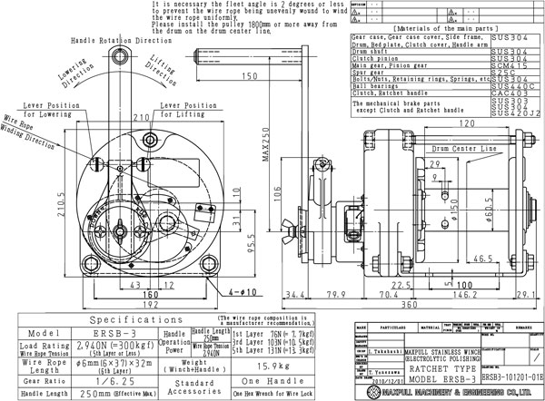 Tời quay tay bánh cóc inox 300kg MAXPULL ERSB 3