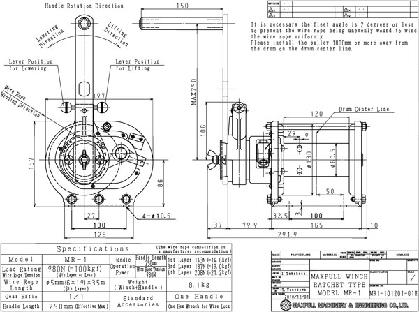 Tời quay tay thép mạ kẽm cơ cấu bánh cóc 100kg Maxpull MR 1 1