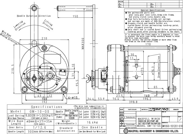 Tời quay tay thép mạ kẽm nhúng nóng 1000kg Maxpull GM 10 GS 1