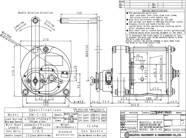 Tời quay tay thép mạ kẽm nhúng nóng 500kg Maxpull GM 5 GS 1