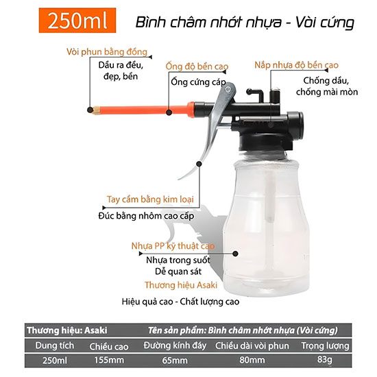 Bình châm nhớt nhựa PP vòi thẳng Askai AK 1053