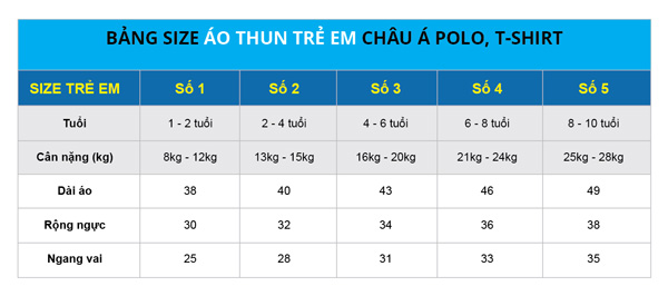 bang size ao thun tre em