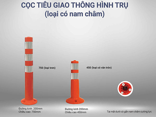Cọc phân làn giao thông hình trụ 750mm đế nam châm Hi Q FPM PU2075
