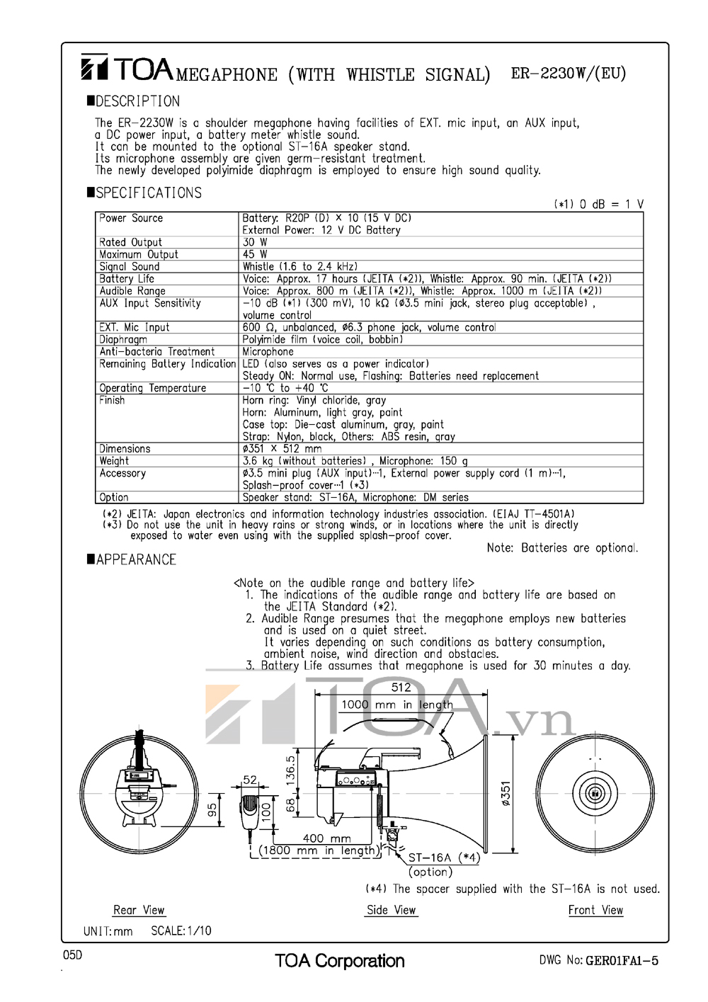 Loa pin cầm tay TOA ER 2230W 1