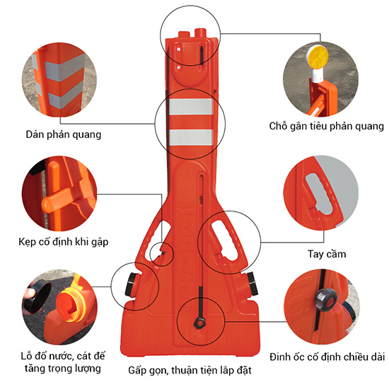 Cổng rào cản giao thông bằng nhựa ngoài trời có thể thu vào Hi 1