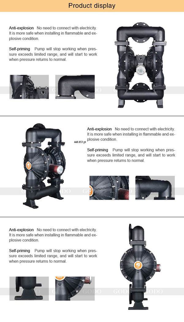 Máy bơm màng khí nén nhựa PTFE thân hợp kim nhôm GODO QBY3 125 1