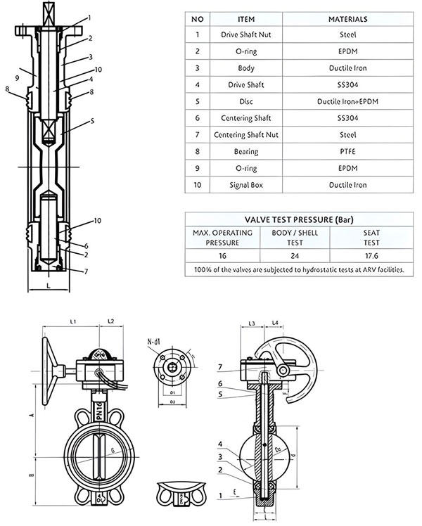 Van bướm tay quay tín hiệu điện ARV ABFS650 1
