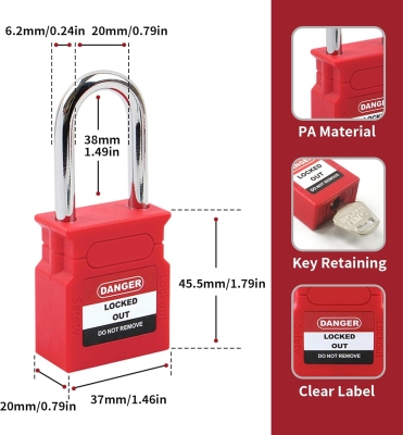 Ổ khóa an toàn cùm thép 38mm PROLOCKEY KD-CP38S-RED