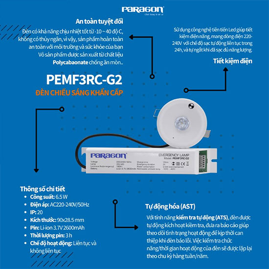 Đèn sạc khẩn cấp âm trần Paragon PEMF3RC G2 2