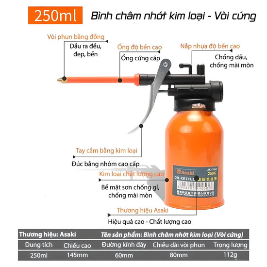 Bình châm nhớt kim loại ống cứng Asaki AK 1050